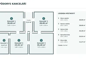 Pronájem kanceláře, Pardubice, Milheimova, 141 m2