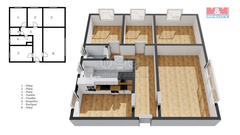 Prodej bytu 4+1, Jílové u Prahy, Komenského, 86 m2