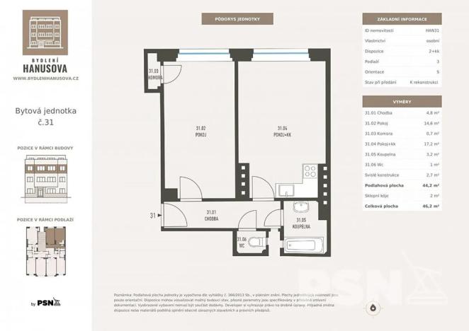 Prodej bytu 2+kk, Praha - Michle, Hanusova, 44 m2