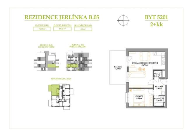 Prodej bytu 2+kk, Brno, Jerlínová, 53 m2