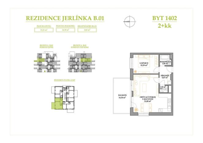 Prodej bytu 2+kk, Brno, Jerlínová, 53 m2