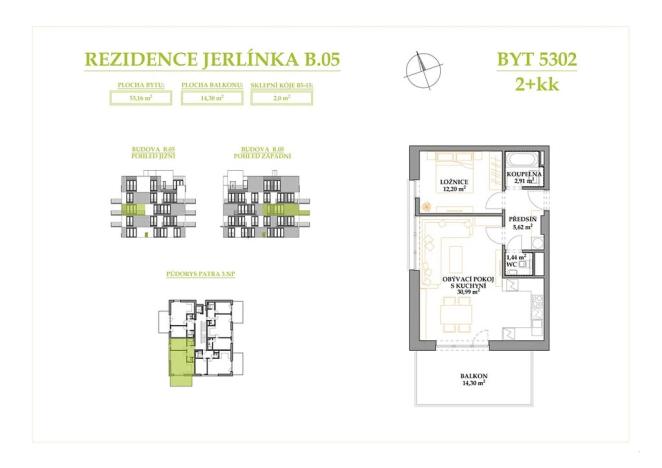 Prodej bytu 2+kk, Brno, Jerlínová, 53 m2