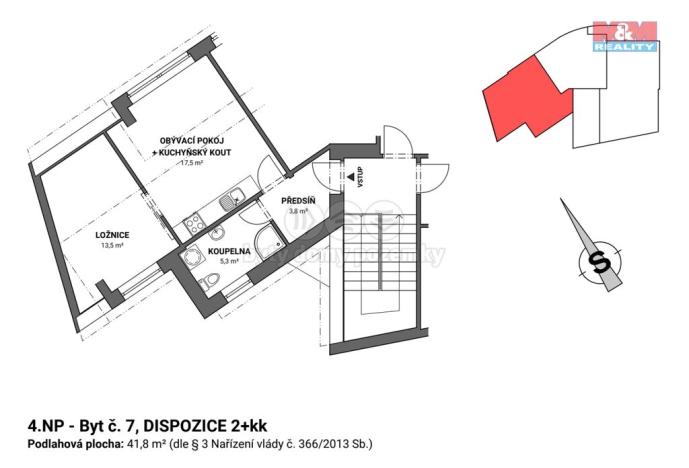 Pronájem bytu 2+kk, Česká Třebová, Riegrova, 42 m2