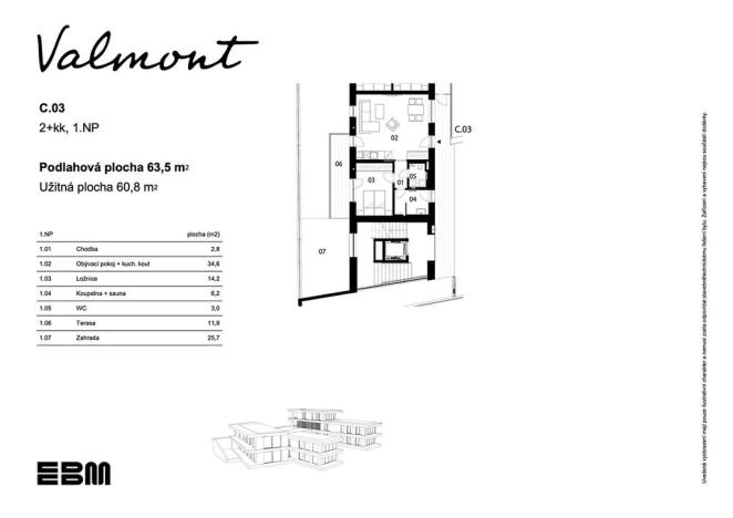 Prodej bytu 2+kk, Doksy, Lázeňský vrch, 61 m2