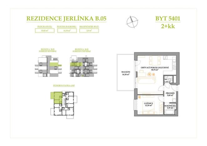 Prodej bytu 2+kk, Brno, Jerlínová, 53 m2
