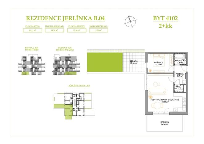 Prodej bytu 2+kk, Brno, Jerlínová, 53 m2