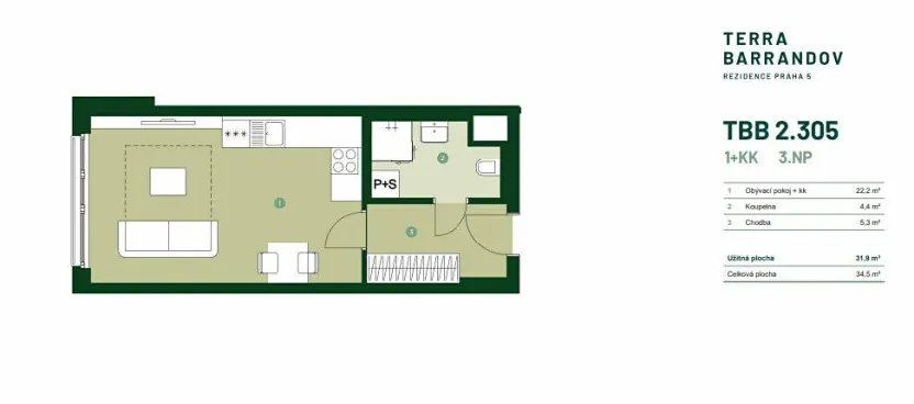 Prodej bytu 1+kk, Praha - Hlubočepy, Silurská, 35 m2