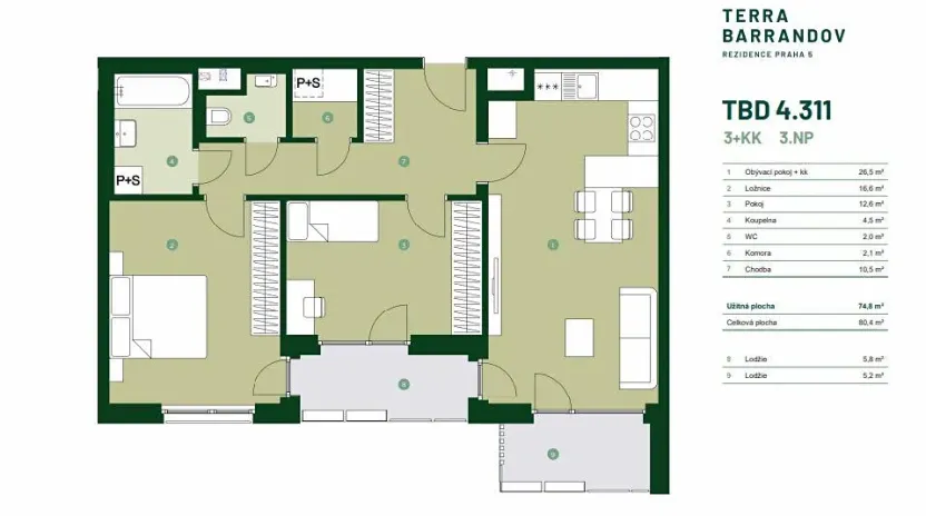 Prodej bytu 3+kk, Praha - Hlubočepy, Silurská, 80 m2