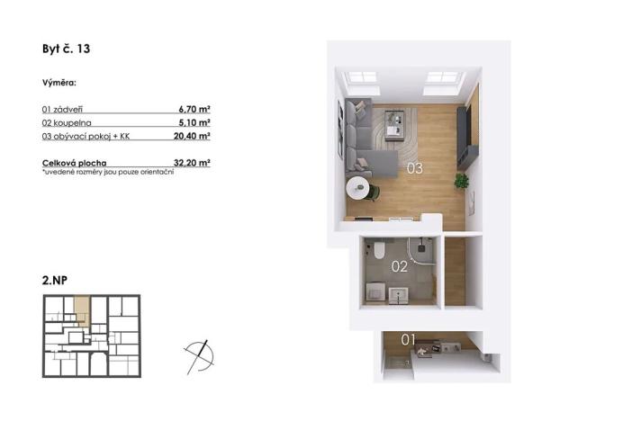 Prodej bytu 1+kk, Postupice, Blanická, 32 m2