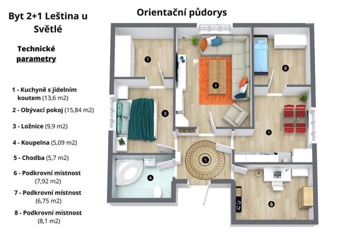 Prodej bytu 3+1, Leština u Světlé, 73 m2