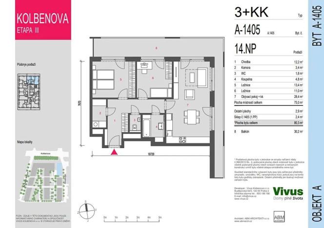Prodej bytu 3+kk, Praha - Vysočany, Smržových, 80 m2