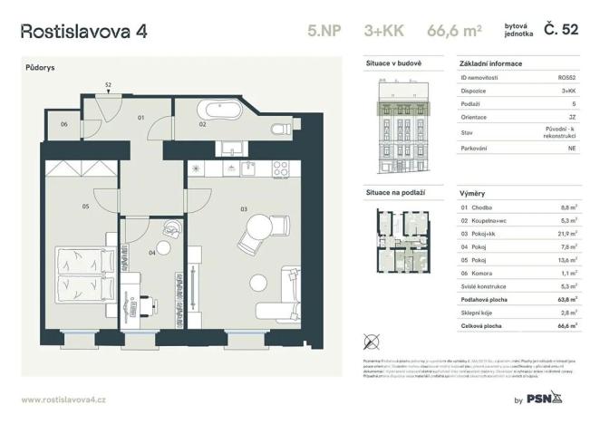 Prodej bytu 3+kk, Praha - Nusle, Rostislavova, 64 m2