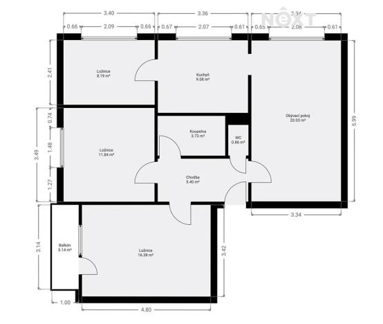 Prodej bytu 4+1, Zhořec, 78 m2