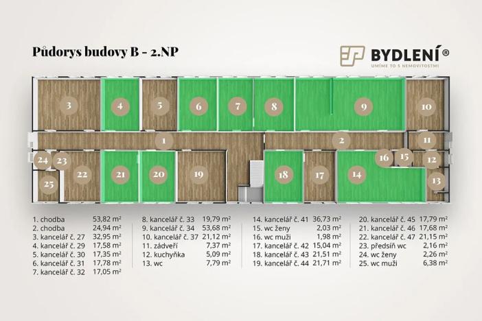Pronájem kanceláře, Teplice, Tolstého, 2109 m2