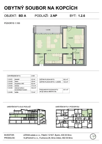 Prodej bytu 2+kk, Brno, Na kopcích, 68 m2