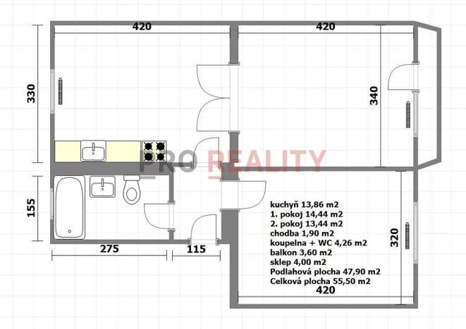 Prodej bytu 2+1, Ostrava, Čujkovova, 64 m2