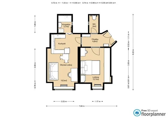 Prodej bytu 2+kk, Praha - Žižkov, Rečkova, 41 m2