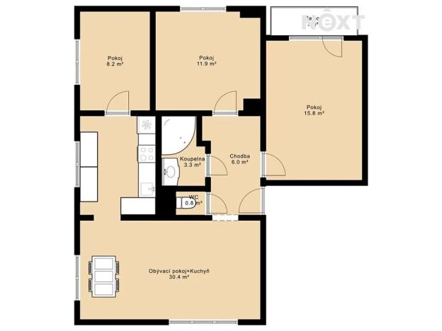 Prodej bytu 4+1, Kovářov, 76 m2