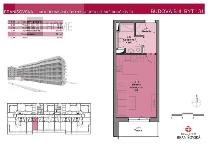 Prodej bytu 1+kk, České Budějovice, Branišovská, 32 m2