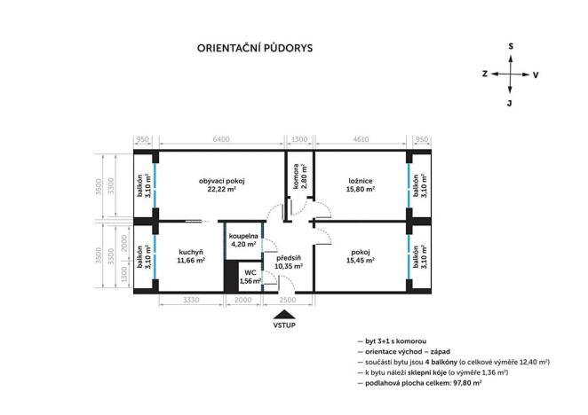 Prodej bytu 3+1, Hradec Králové, třída Edvarda Beneše, 84 m2