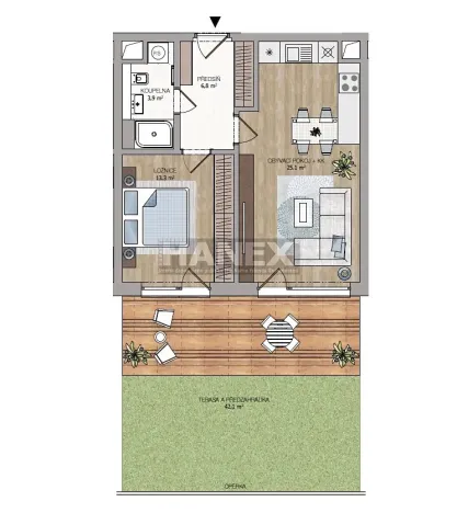 Prodej bytu 2+kk, Praha - Košíře, Naskové, 52 m2