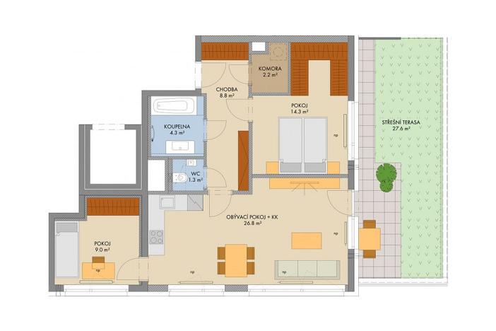 Prodej bytu 3+kk, Praha, Gollové, 71 m2