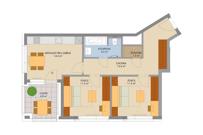 Prodej bytu 2+1, Praha, Gollové, 59 m2