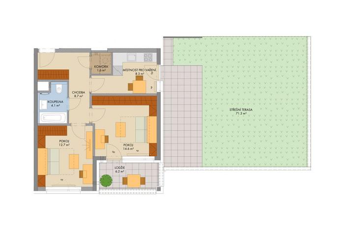 Prodej bytu 2+1, Praha, Gollové, 53 m2