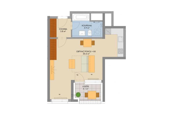 Prodej bytu 1+kk, Praha, Gollové, 41 m2