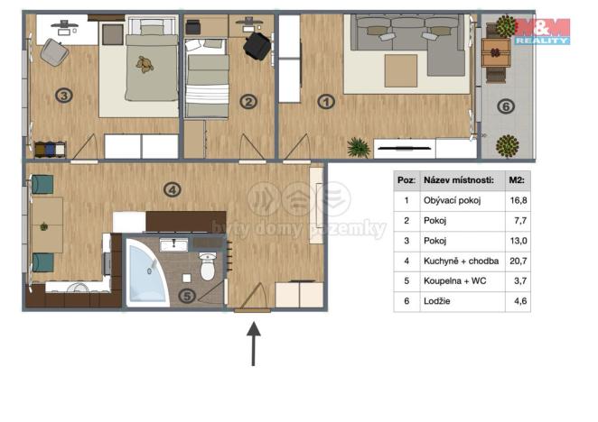 Prodej bytu 3+1, Chomutov, Borová, 62 m2