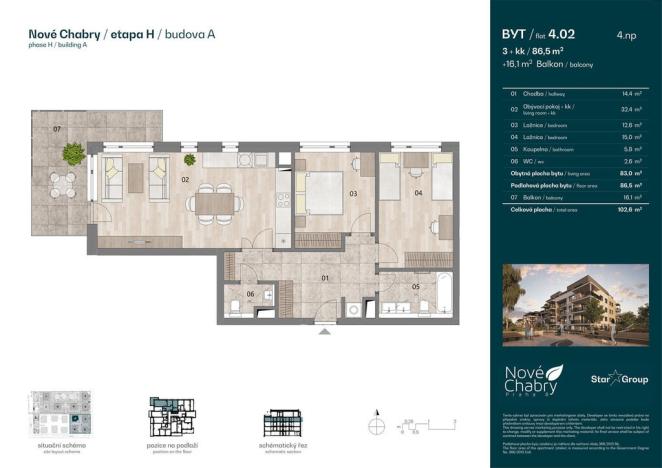 Prodej bytu 3+kk, Praha - Dolní Chabry, Ulčova, 86 m2