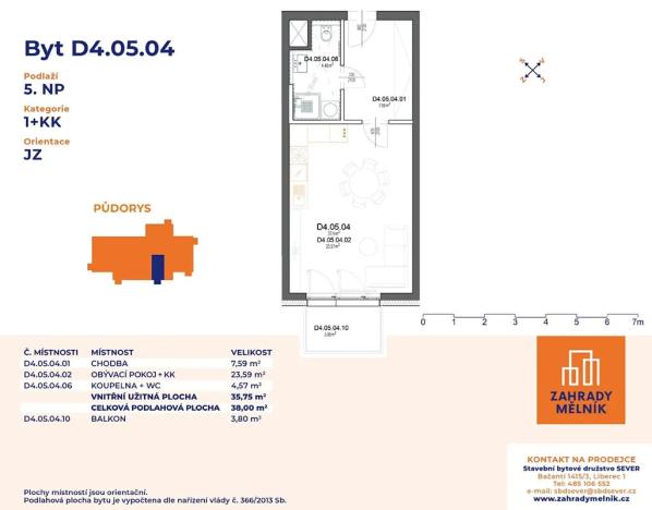 Prodej bytu 1+kk, Mělník, Bezručova, 38 m2