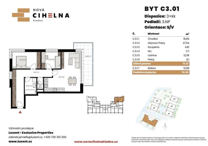 Prodej bytu 3+kk, Kladno, 71 m2