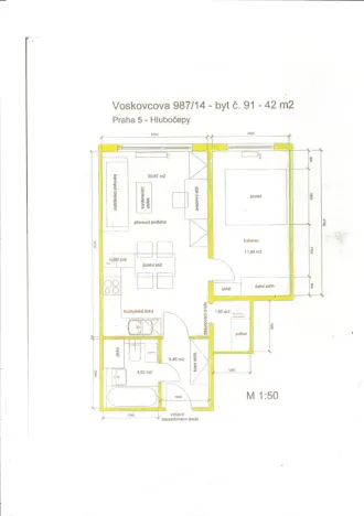 Pronájem bytu 2+kk, Praha - Hlubočepy, Voskovcova, 42 m2