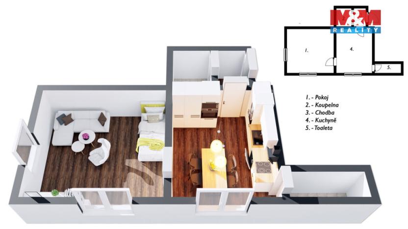 Prodej bytu 1+1, Hostinné, K. Čapka, 36 m2