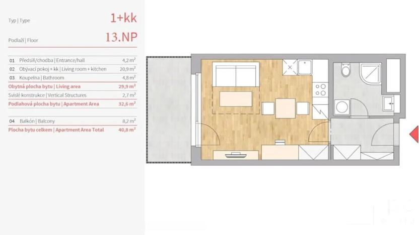 Pronájem bytu 1+kk, Praha - Modřany, Mezi vodami, 32 m2