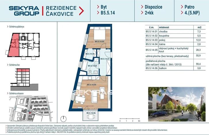 Prodej bytu 2+kk, Praha - Čakovice, Marie Podvalové, 56 m2