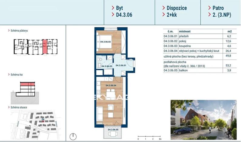 Prodej bytu 2+kk, Praha - Čakovice, Marie Podvalové, 50 m2