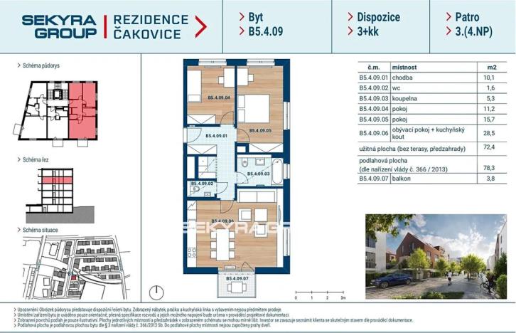 Prodej bytu 3+kk, Praha - Čakovice, Marie Podvalové, 73 m2