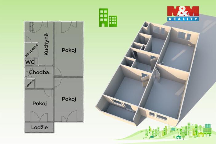 Prodej bytu 3+1, Rožnov pod Radhoštěm, Meziříčská, 76 m2
