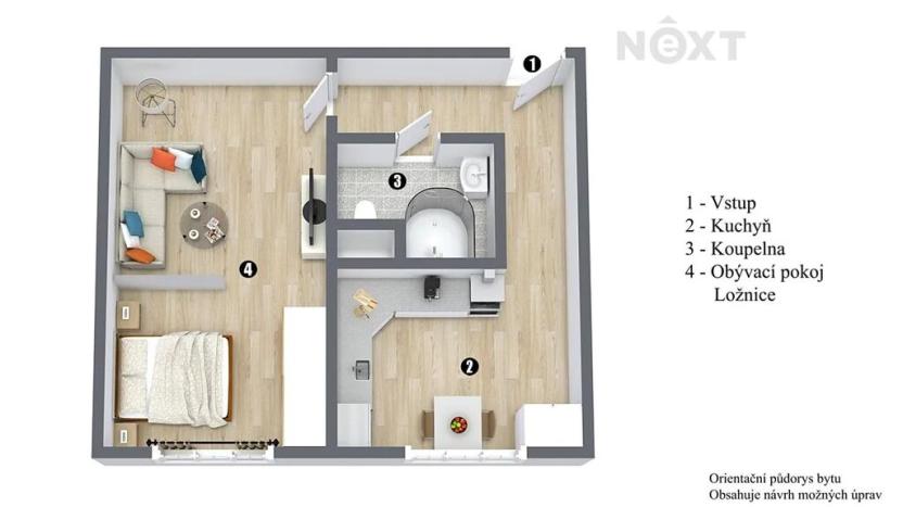 Pronájem bytu 1+1, Žatec, Jabloňová, 40 m2