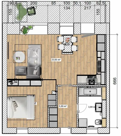Pronájem bytu 2+kk, Šternberk, Uničovská, 47 m2