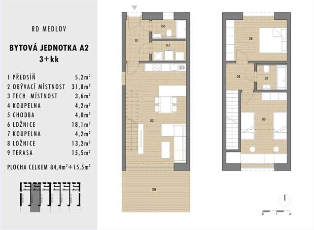 Prodej bytu 3+kk, Medlov, 84 m2