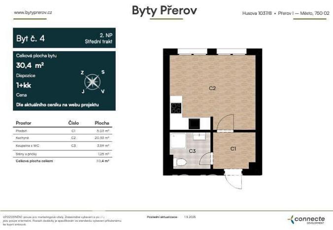 Prodej bytu 1+kk, Přerov - Přerov I-Město, Husova, 30 m2