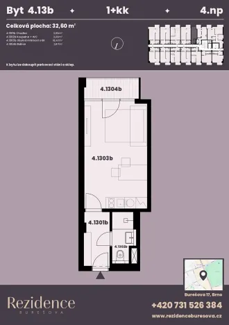 Prodej bytu 1+kk, Brno, Burešova, 29 m2