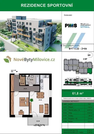 Prodej bytu 2+kk, Milovice, 63 m2