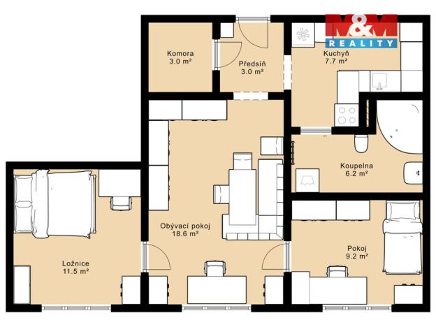 Prodej bytu 3+1, České Budějovice - České Budějovice 2, Větrná, 60 m2
