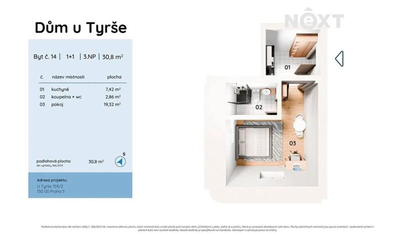 Prodej bytu 1+1, Praha - Košíře, U Tyrše, 30 m2