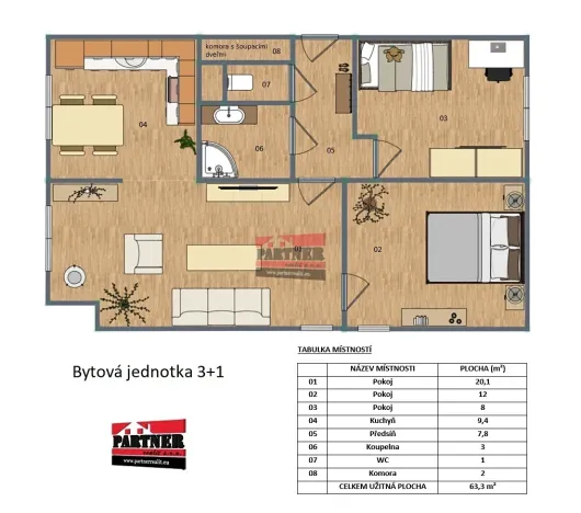 Prodej bytu 3+1, Tábor, Družstevní, 86 m2