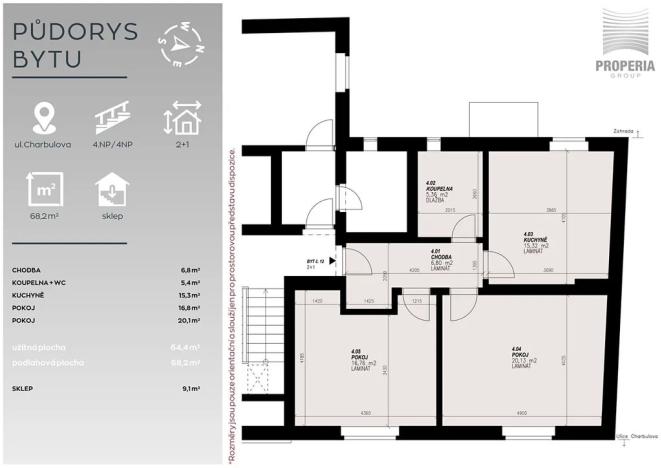 Prodej bytu 2+1, Brno, Charbulova, 65 m2
